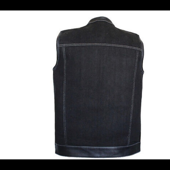 Men  Leather and Denim Biker Club Style Motorcycle Concealed Carry Vest - Picture 4 of 5